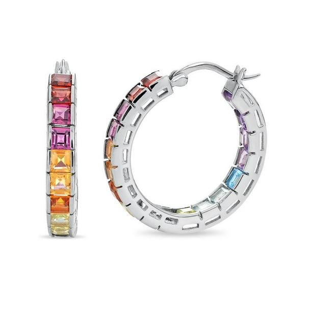 Details about / Sterling Silver Rainbow Crystals Dangle on 1//2/" Endless Hoop Kids Earrings 3533